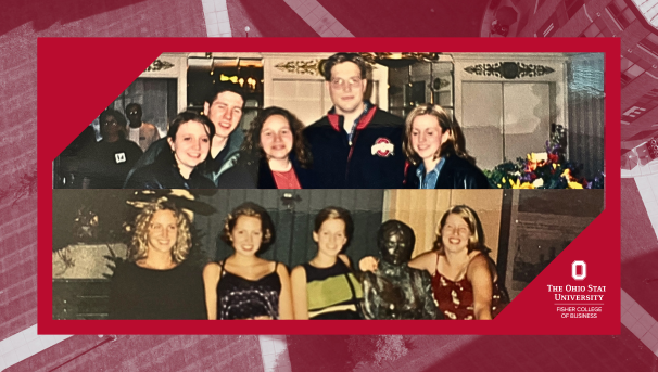 Two group photos of individuals smiling