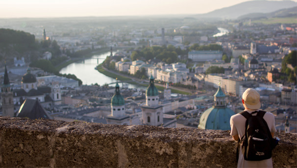 A student looks out over Salzburg Austria