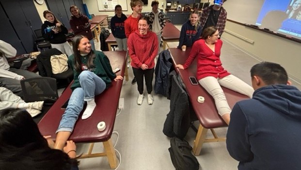 students practicing athletic training seminar