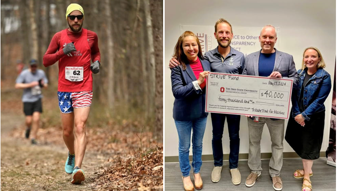 Dr. Moore running an 18-hour race, Dr. Moore, Katie and the STRIVE team after last year's fundraiser
