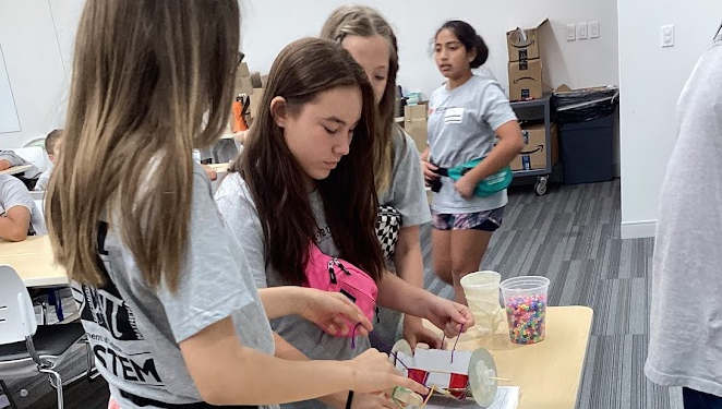 Girls testing their project