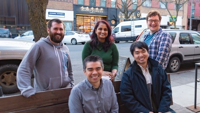 Students out to lunch with Dr. Adam Steinbrennar (Spring 2023)