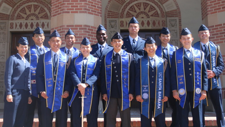 UCLA graduating cadets gather on campus before beginning their service as Air Force officers