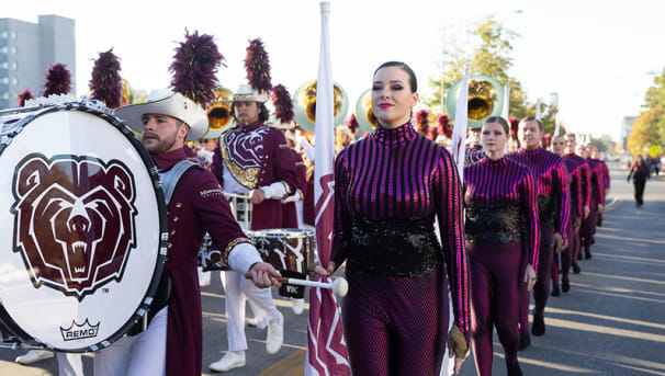 The Pride Band marching down the street