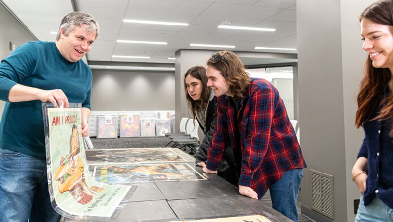 Students examining sources