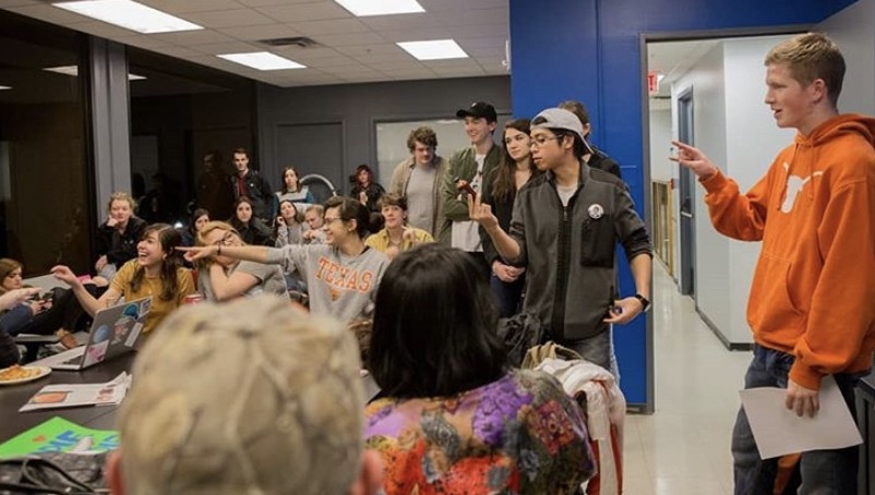 Volunteers pitch sketch ideas for "Longhorn LateNight"