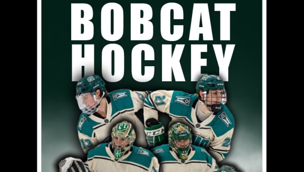 Bobcat Hockey headline with four players appearing below it