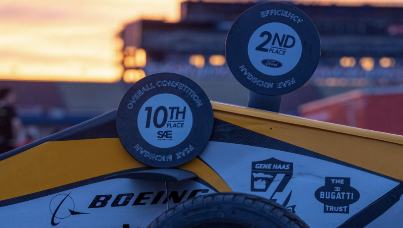 Berkeley Formula Racing’s 10th place Formula SAE Michigan award displayed on the team’s race car.