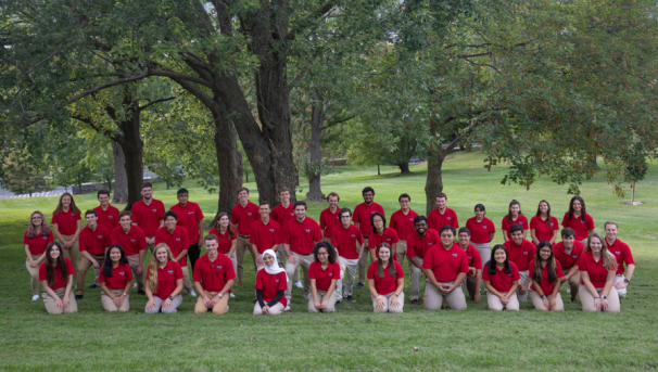 Engineering Ambassadors in a group photo wearing red shirts