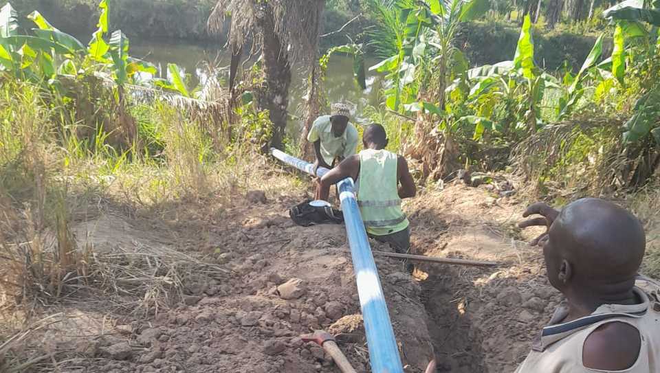 Members of the Sunuka community installing the irrigation channels this summer.