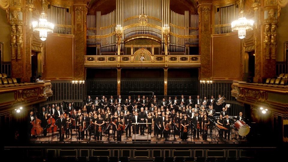 The orchestra takes a bow at the Franz Liszt Academy of Music in Budapest