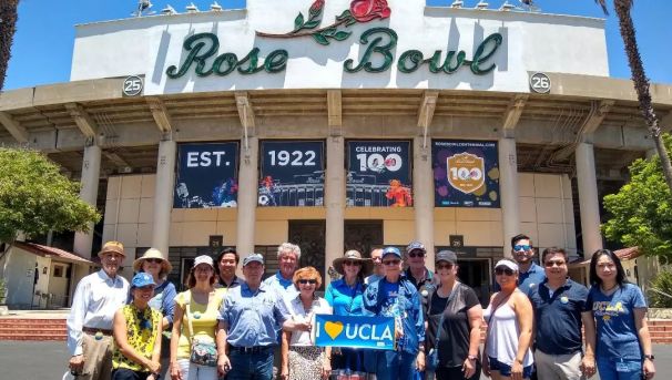 rose bowl bruins group standing outside rose bowl stadium