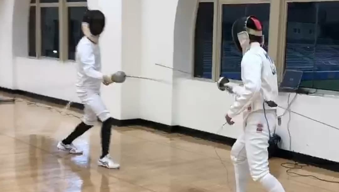 Alex Davis and Chris Kim fencing a match when we had in person practice