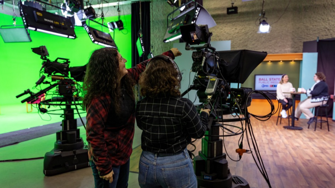 PMX students working in Ball State PBS' TV studios.