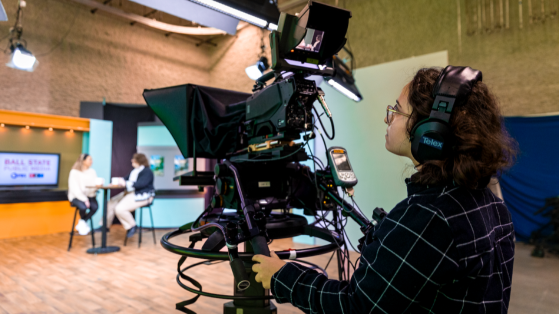 PMX student Adele and mentor Sarah working in Ball State PBS' Master Control