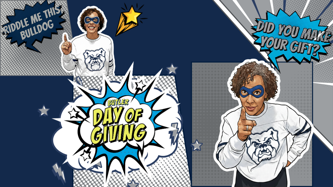 Superhero Sonya Hopkins encouraging giving