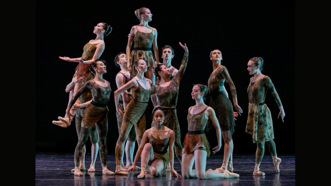 Dancers performing on the stage of Clowes Memorial Hall