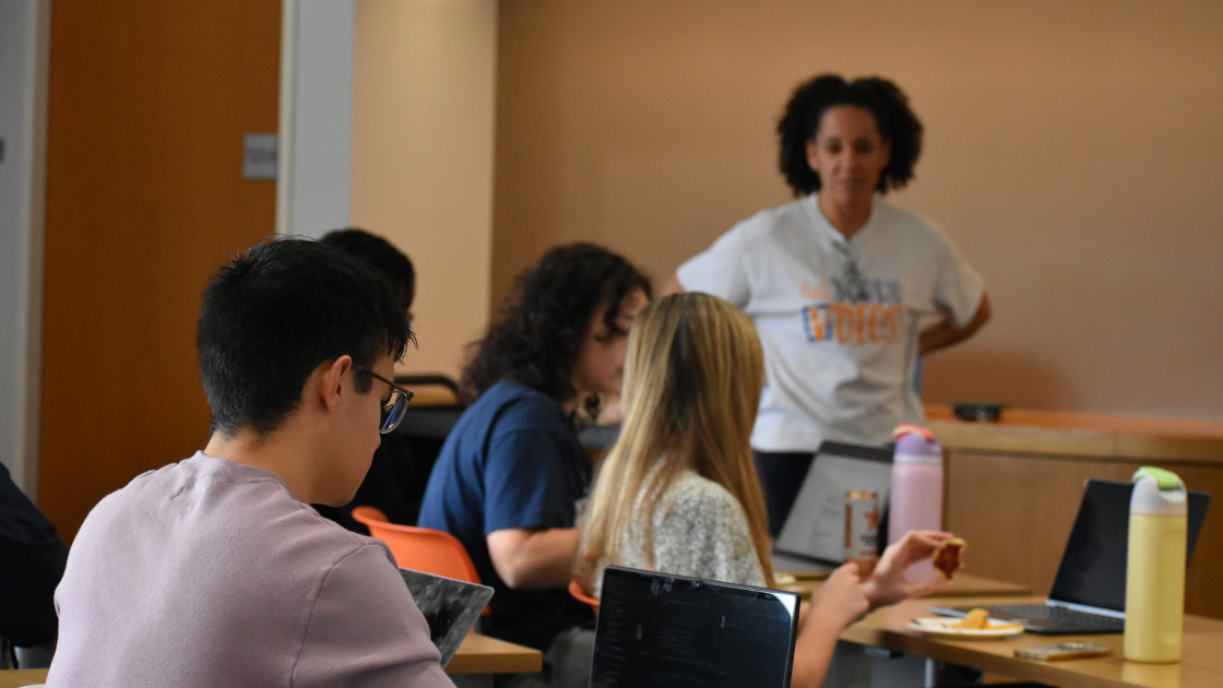 Students working independently after a lecture