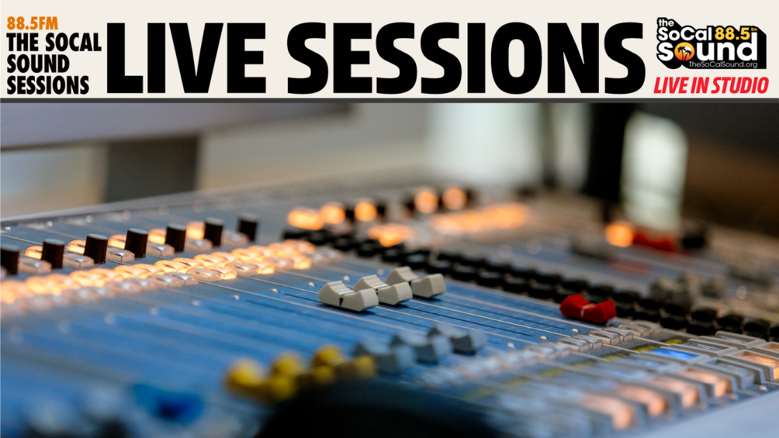 A vibrant soundboard setup promoting The SoCal Sound’s live studio sessions.
