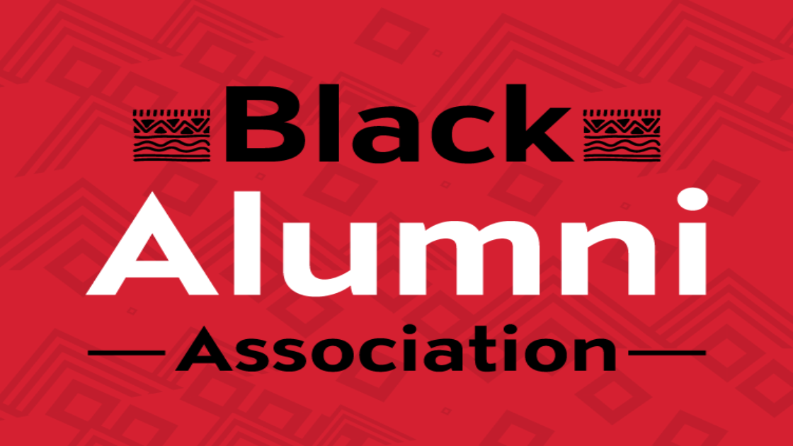CSUN Black Alumni Association chapter graphic with patterned red background.