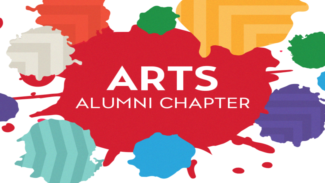 Arts Alumni Chapter graphic with colorful paint splashes and CSUN chapter title.