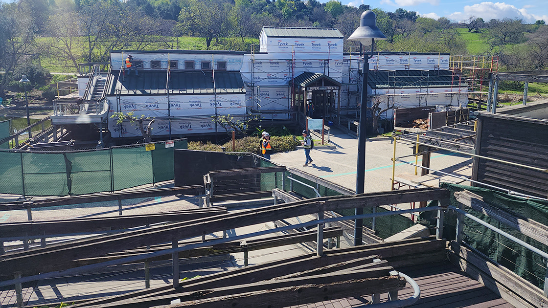 Overview of Riverfront with siding removed.