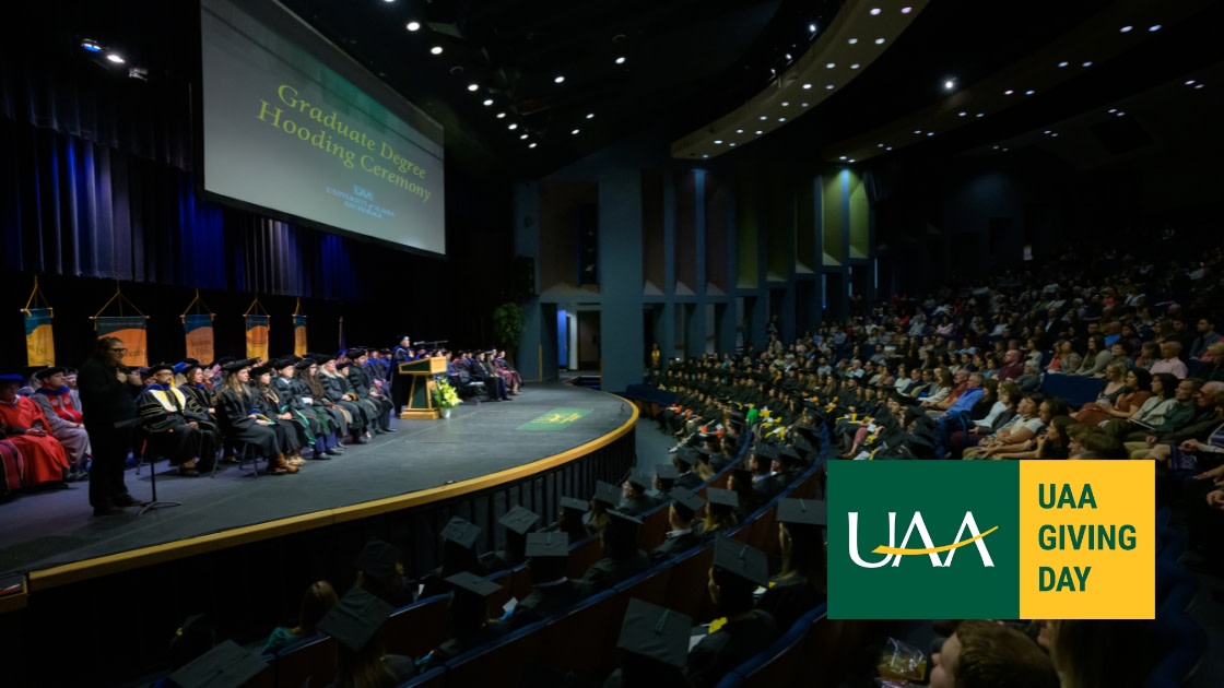 UAA's Spring 2024 Graduate Degree Hooding Ceremony in the Wendy Williamson Auditorium.