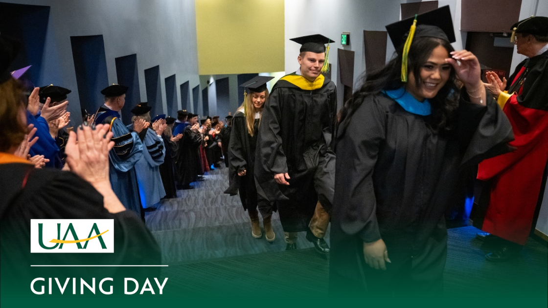 Honors College graduates enter UAA's 2024 Spring Commencement in the Alaska Airlines Center