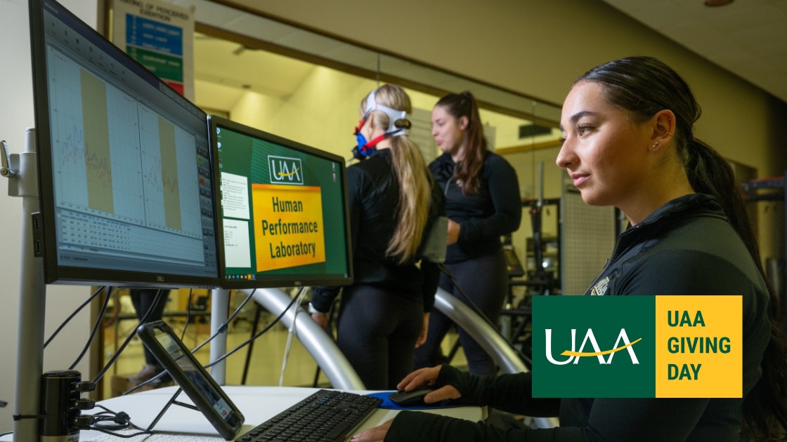 Kinesiology majors and Seawolves Gymnastics athletes conduct performance testing on teammate