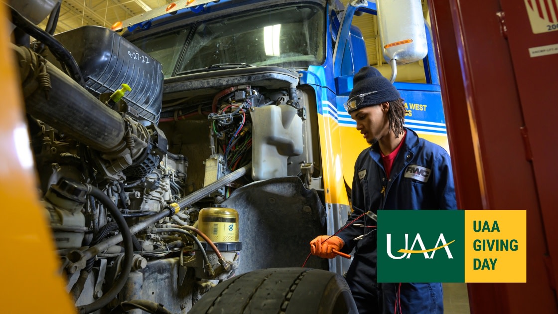 UAA Student works on a lab assignment during Diesel Preventative Maintenance lab