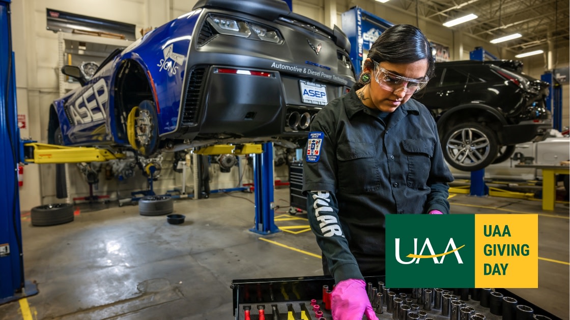 UAA Student learn to service the brakes on the program's Chevrolet Corvette