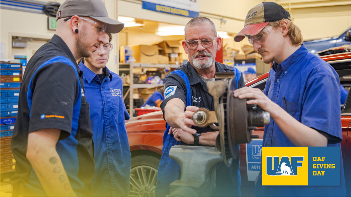 UAF students and faculty in automotive shop