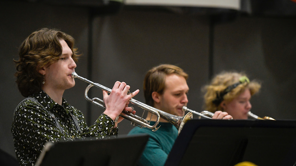 UM music students play trumpets