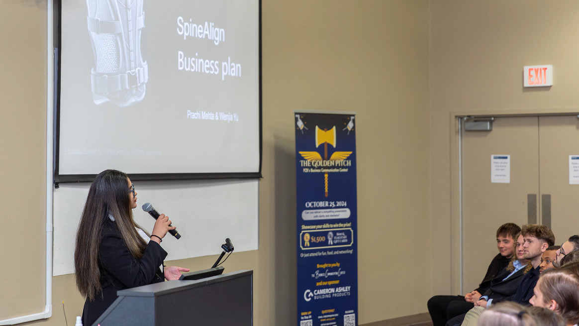 One young professional presenting a Business Plan.