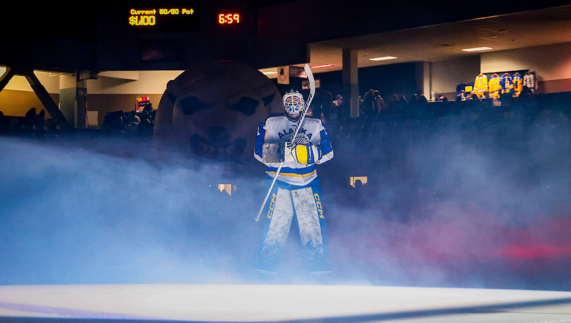 Nanooks goalie intro at Augustana game on December 15th.