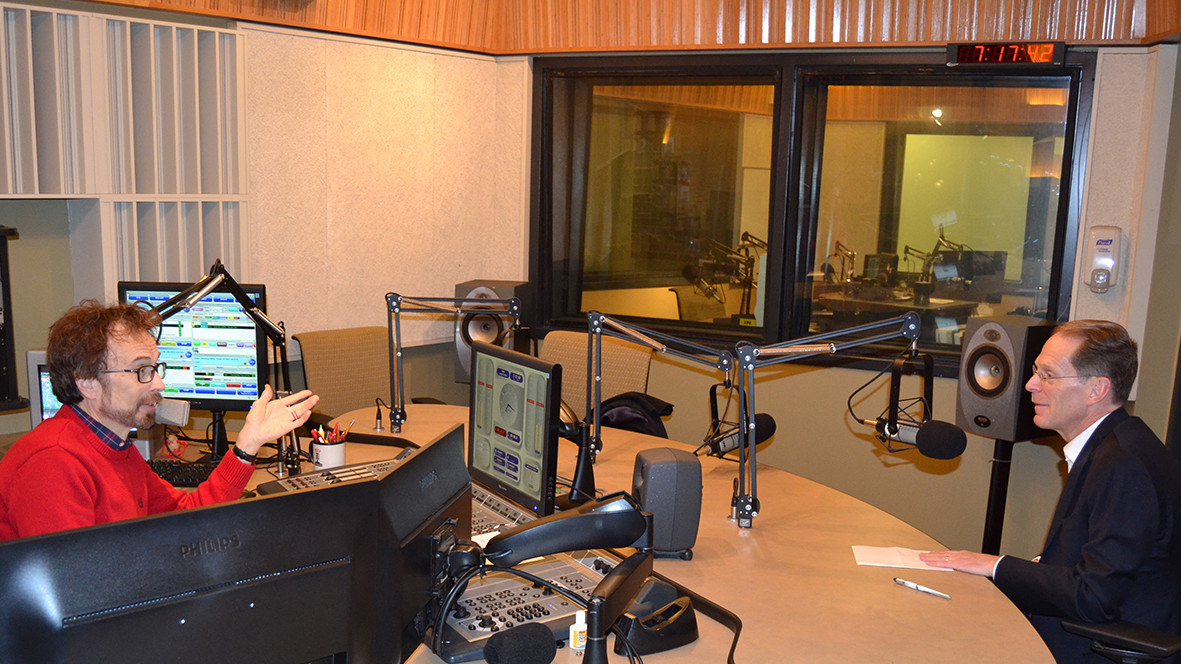 Stan Sollars and President Mearns in the talk studio