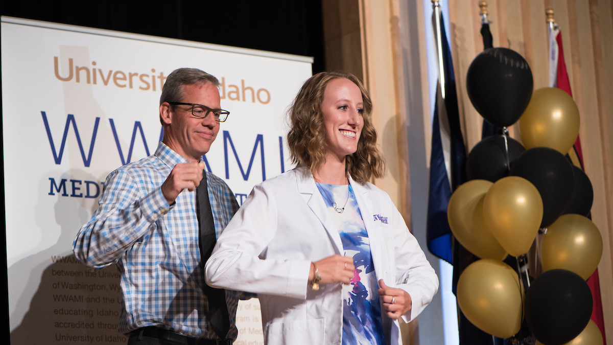 A future physician at the Idaho WWAMI White Coat Ceremony.