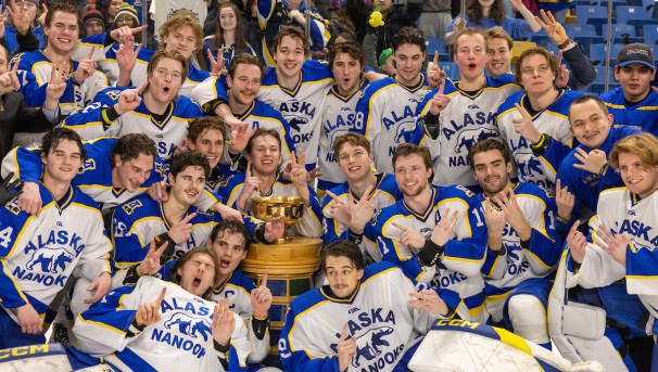 Alaska Nanook Hockey celebrates victory over the UAA Seawolves to claim the 2023 Gov Cup