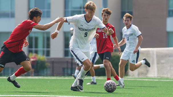 Men's Soccer student-athlete #9 in game vs Northeastern