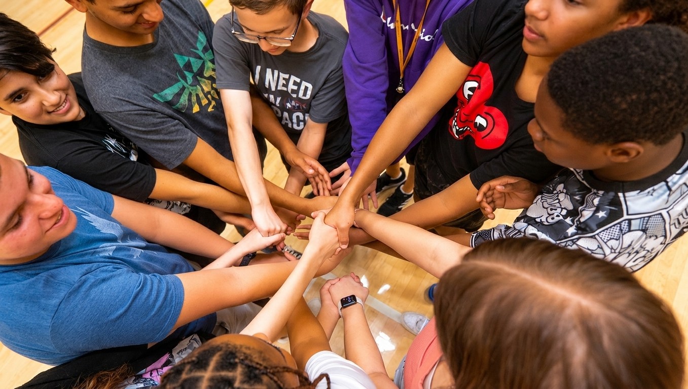Inclusive team huddle on the court