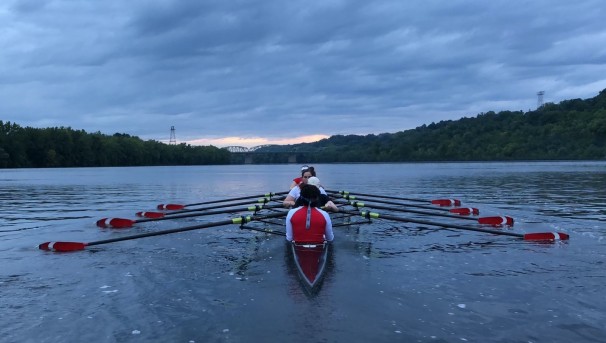 Students rowing on the river