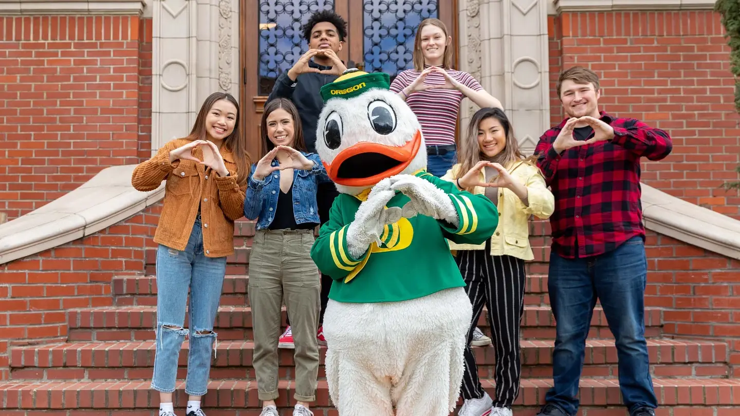 Duck and Students on Stairs in Eugene