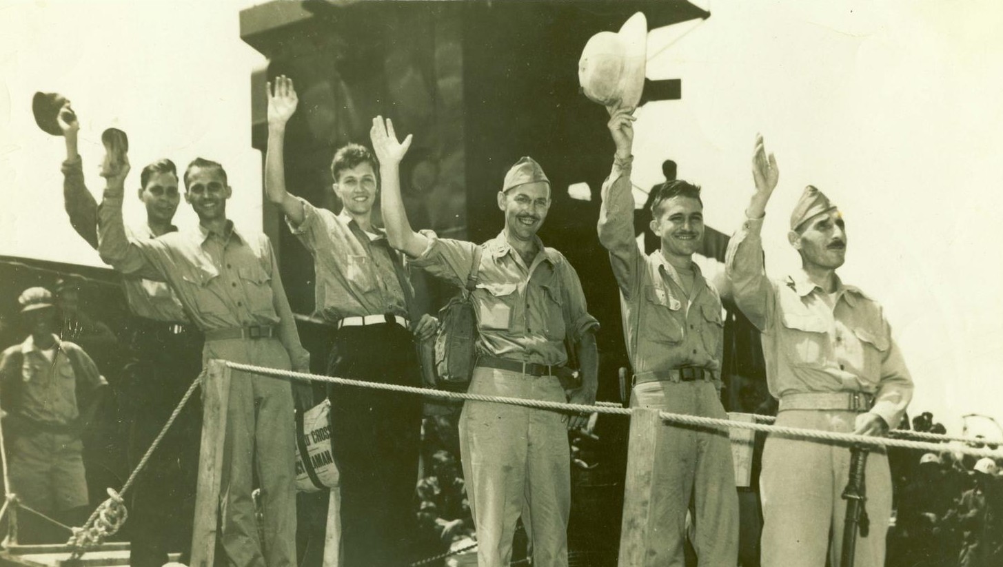 Ted Kerns (third from right) at the time of his liberation