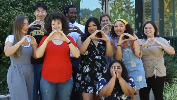 Communication Disorders and Sciences students and faculty and community mentors throw their Os