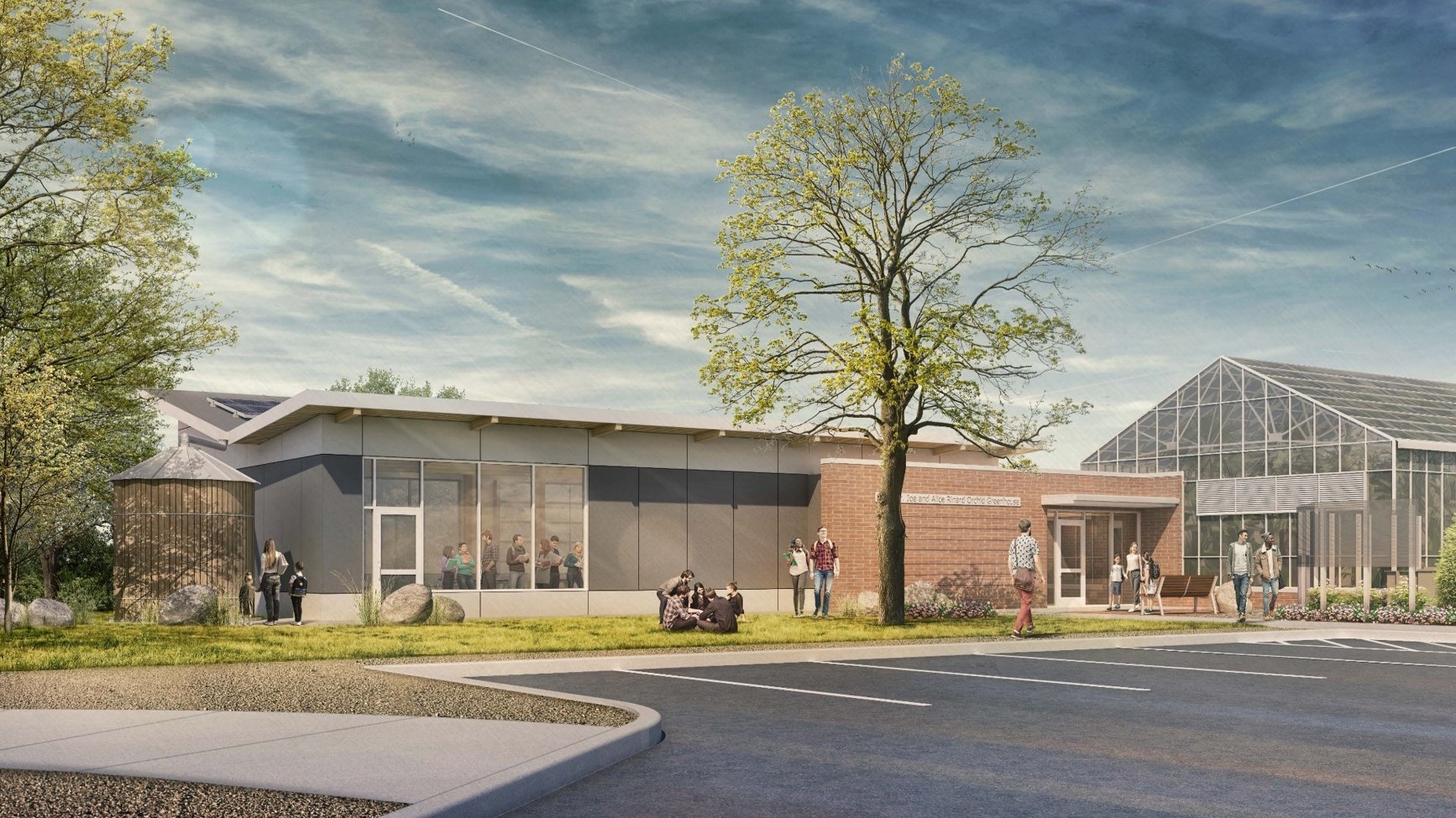 Architectural rendering of completed environmental education classroom from parking lot side