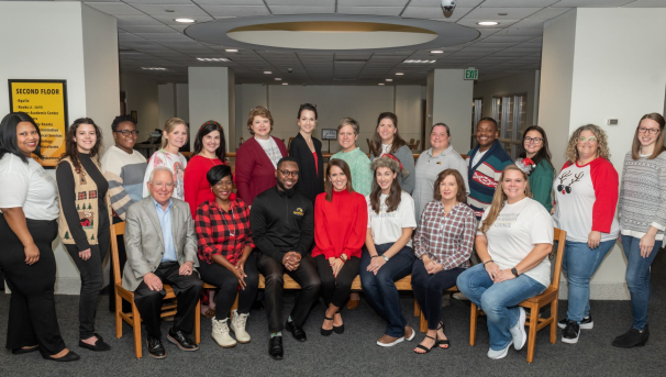 Staff Council Group photo with President Joe Paul