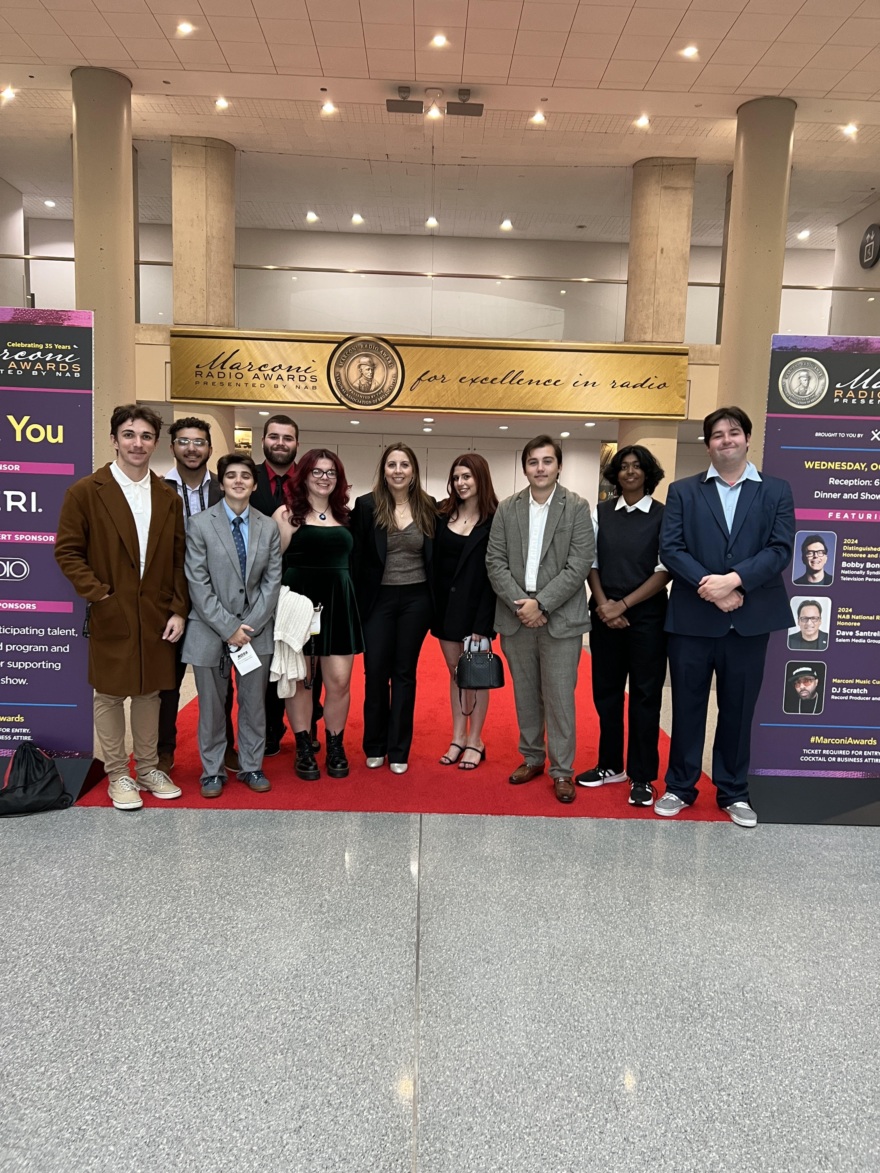 Nine students and advisor at the Marconi Awards