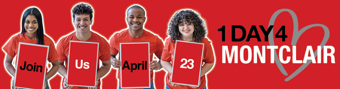 Students holding signs promoting to "Join Us April 24, 1Day4Montclair".