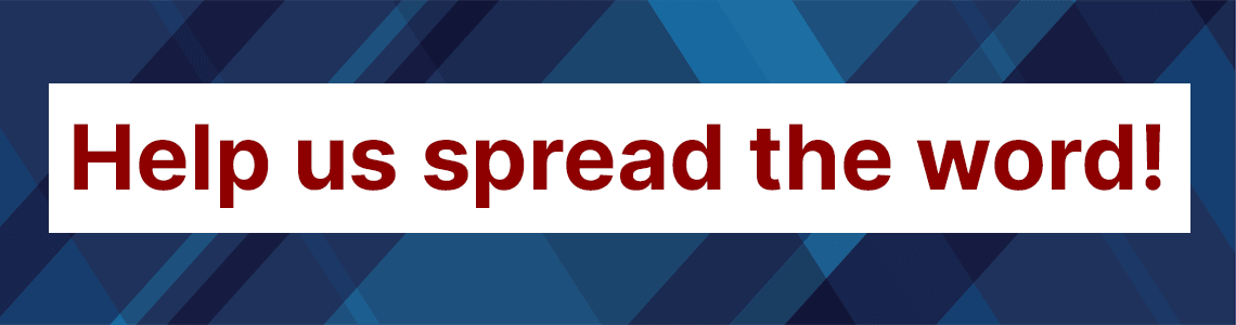 Tartan pattern in all blues, surrounding a white box with text inside that reads Be An Ambassador!