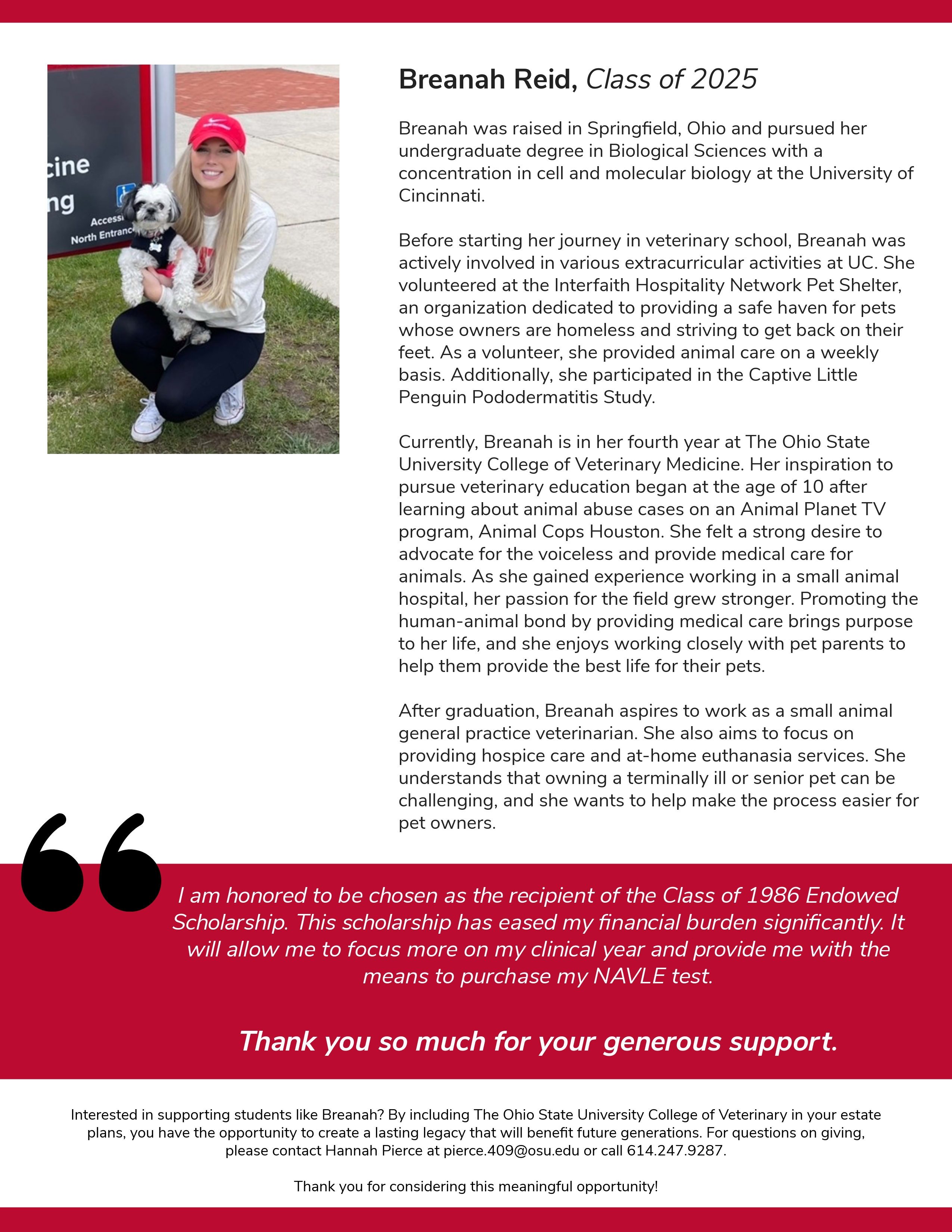 An information card about Breanah Reid